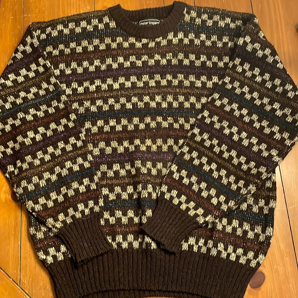 Mens Vintage Peter England Crewneck Checkered Sweater size L GUC